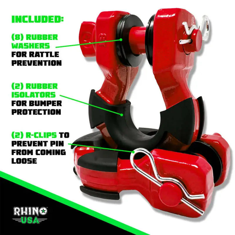 Rhino USA 8T Super Shackle 2-Pack (Red) - Rhino USA