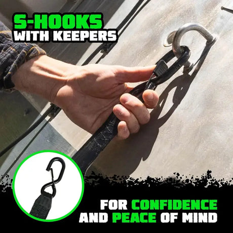 Rhino USA Retractable Transom Straps (2 Pack-Black) - Rhino USA