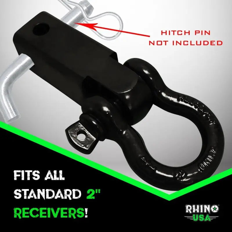 Rhino USA Shackle Hitch Receiver W/ D-Ring (Black) - Rhino USA