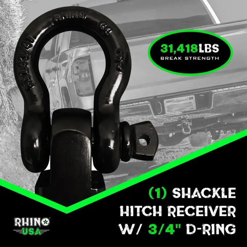 Rhino USA Shackle Hitch Receiver W/ D-Ring (Black) - Rhino USA
