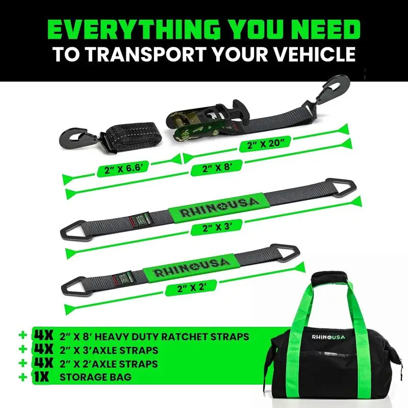 Rhino USA Heavy Duty Vehicle Tie Down Kit (Snap Hook) - Rhino USA