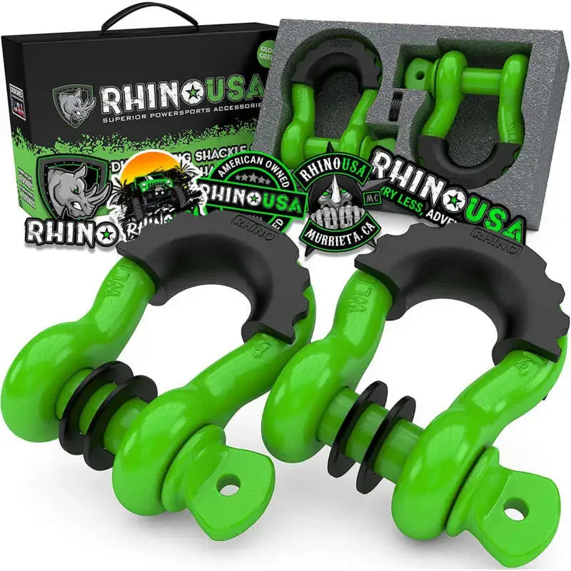 Rhino USA 3/4In D-Ring Shackle Set (2-Pack)(Green) - Rhino USA