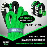 Rhino USA 7/8In X 30Ft Kinetic Rope Recovery Kit W/Soft Shackles (Green) - Rhino USA