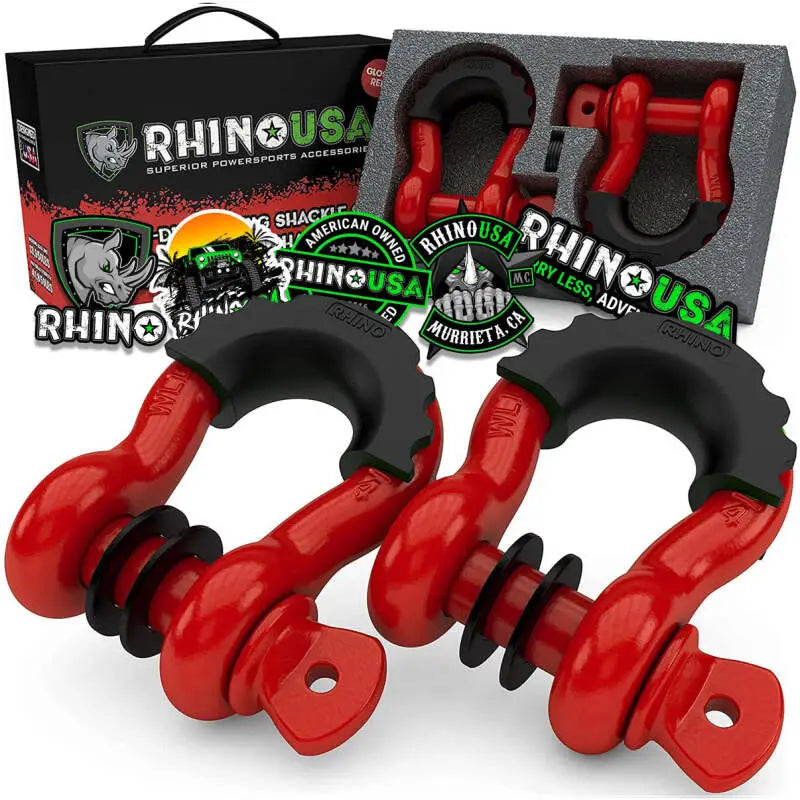 Rhino USA 3/4In D-Ring Shackle Set (2-Pack)(Red) - Rhino USA