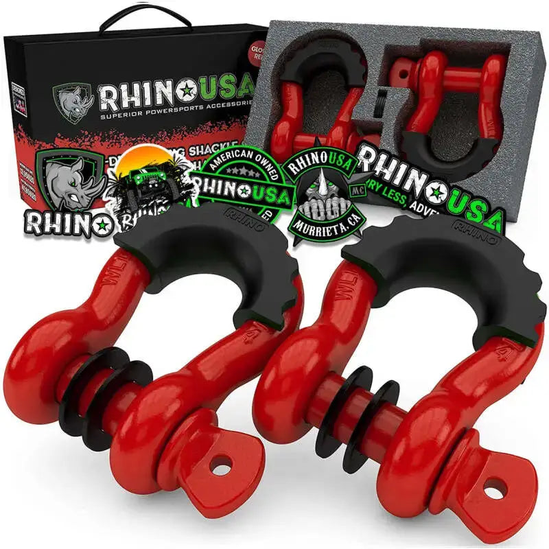 Rhino USA 3/4In D-Ring Shackle Set (2-Pack)(Red) - Rhino USA