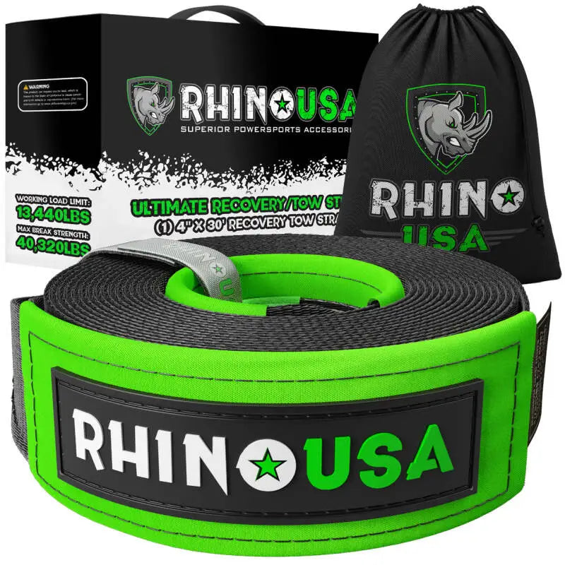 Rhino USA Recovery Tow Strap 4Inx30Ft (Black) - Rhino USA