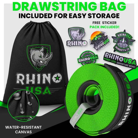 Rhino USA Recovery Tow Strap 4Inx30Ft (Green) - Rhino USA