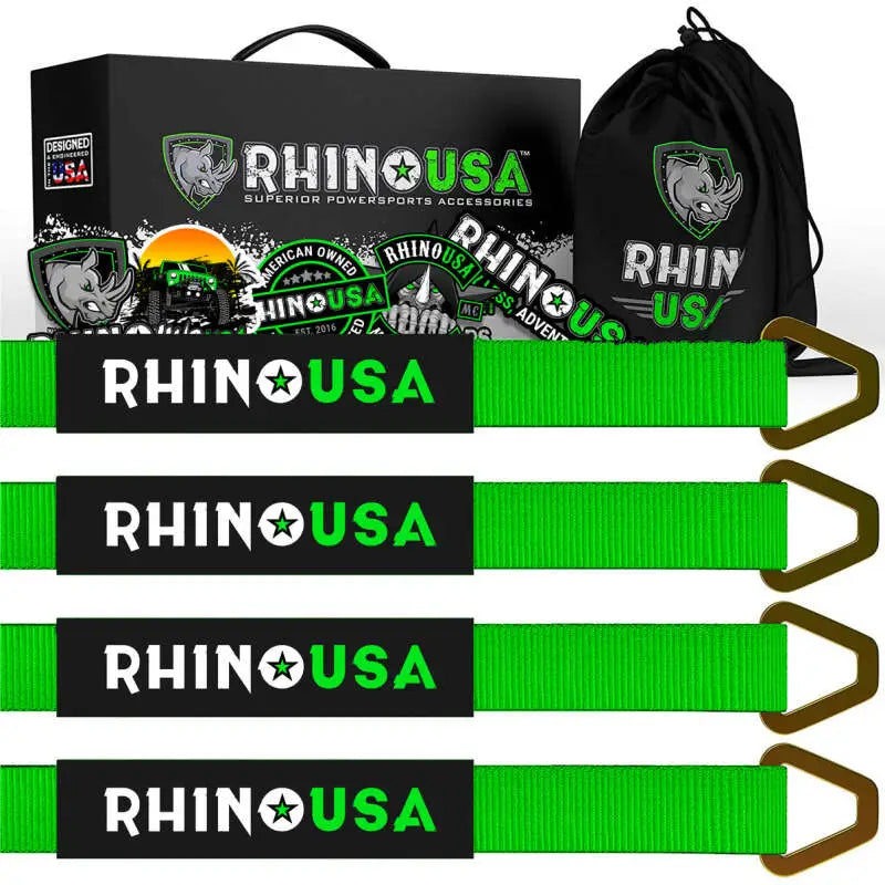 Rhino USA Axle Tie Down Straps (4-Pack) 2In X 38In - Green - Rhino USA
