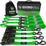 Rhino USA Medium Duty Ratchet Strap Tie-Down 4-Pack (Green) - Rhino USA