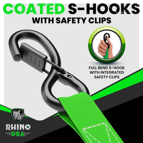 Rhino USA Medium Duty Ratchet Strap Tie-Down 4-Pack (Green) - Rhino USA