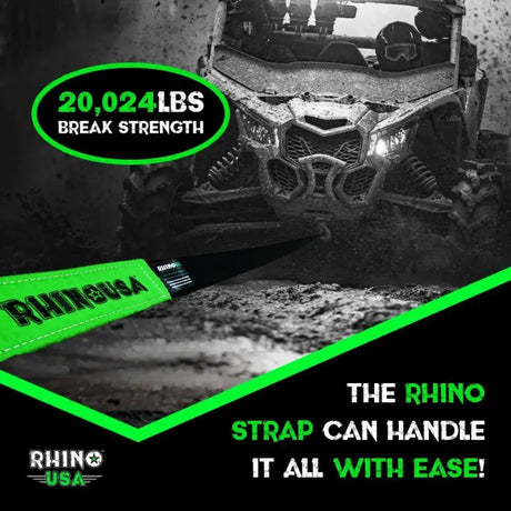 Rhino USA Recovery Tow Strap 2Inx20Ft (Black) - Rhino USA