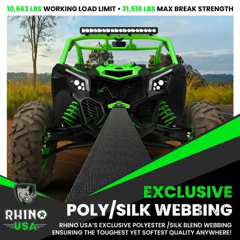 Rhino USA Recovery Tow Strap 3Inx20Ft (Black) - Rhino USA