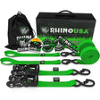 Rhino USA Heavy Duty Ratchet Tie-Downs 2-Pack (Green) 1.6In X 8Ft - Rhino USA