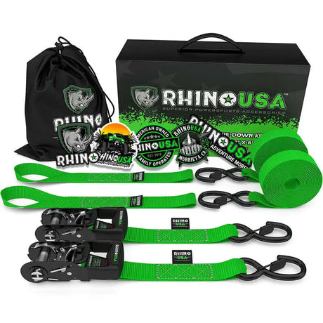 Rhino USA Heavy Duty Ratchet Tie-Downs 2-Pack (Green) 1.6In X 8Ft - Rhino USA