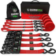 Rhino USA Heavy Duty Ratchet Tie-Down 4-Pack Red 1.6In X 15Ft - Rhino USA