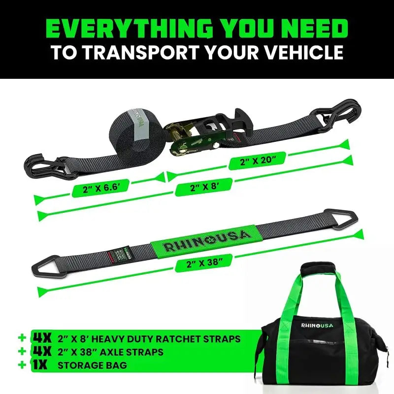 Rhino USA Heavy Duty Vehicle Tie Down Kit - Black - Rhino USA