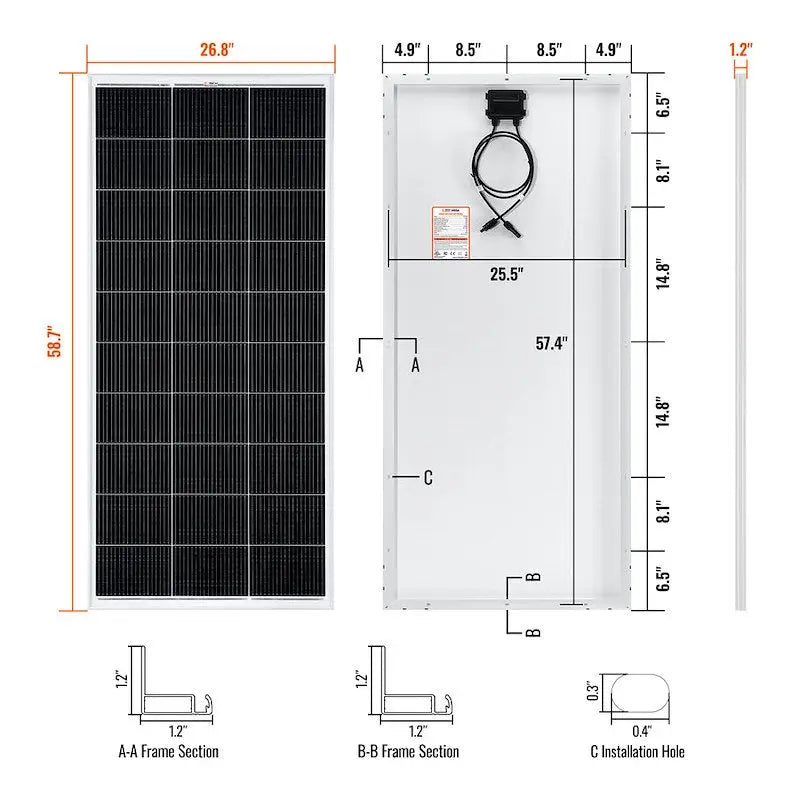 Rich Solar RS-M200 MEGA 200 Solar Panel 200 Watt 12 Volt Monocrystalline - Solar Panel