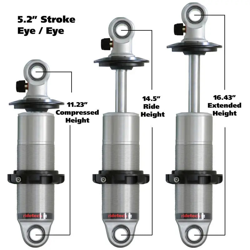 Ridetech 24159901 Ridetech HQ Series CoilOver Shock 5.2in Travel 2.5in Coil Eye/Eye Mounting 11.225inx16.425in