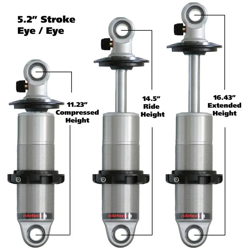 Ridetech 24159901 Ridetech HQ Series CoilOver Shock 5.2in Travel 2.5in Coil Eye/Eye Mounting 11.225inx16.425in