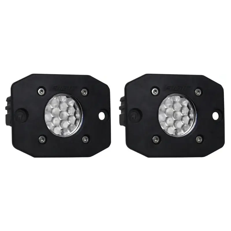 Two black LED lights from the Rigid Industries Ignite Backup Kit FM