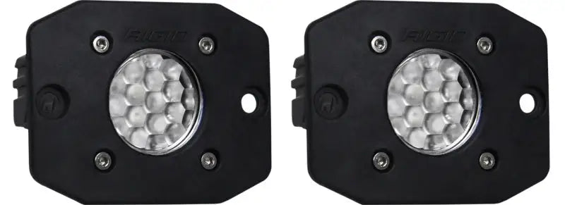 Two black LED lights from the Rigid Industries Ignite Backup Kit FM