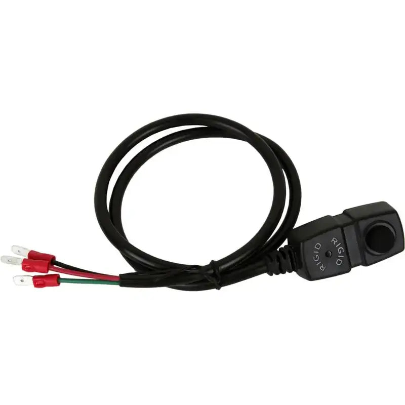Rigid Industries Pendant Switch Kit with LED on/off indicator light, black cable, and red connectors, ultra-durable, waterproof, dust-proof, and impact resistant, perfect for powersports applications.