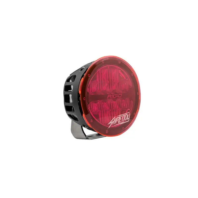 Red and black Rigid Industries x SHREDDY 360-Series 6in LED light with vented housing