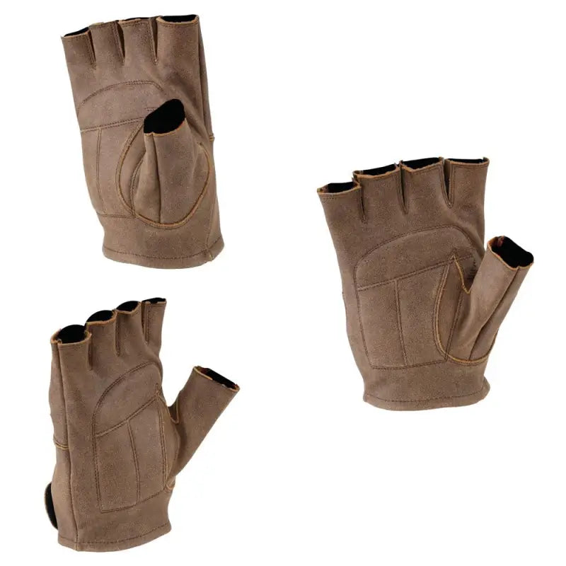 Three fingerless brown gloves from River Road Buster Vintage Shorty Gloves Black 2XL