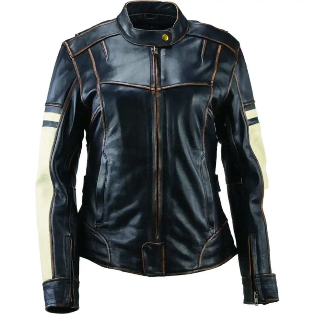 Vintage leather motorcycle jacket with white sleeves from River Road Dame in 2XL