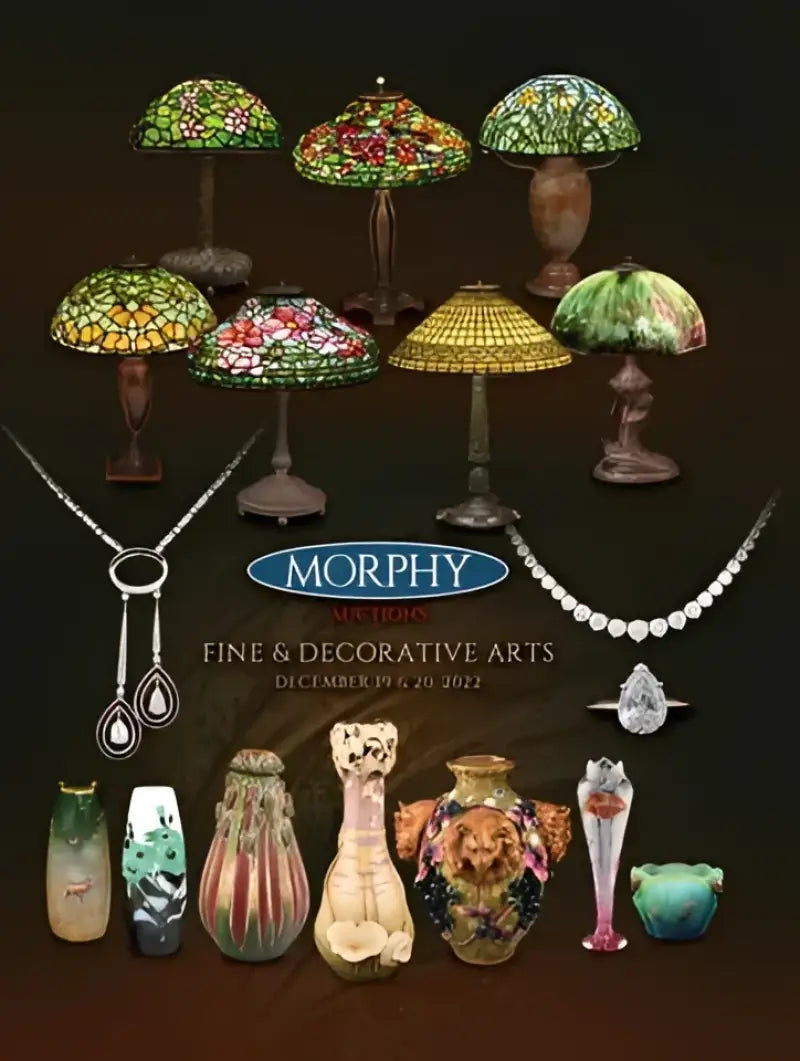 Auction poster with lamps, jewelry, and vases featuring River Road Diamond Shorty Gloves Black Womens -2XL