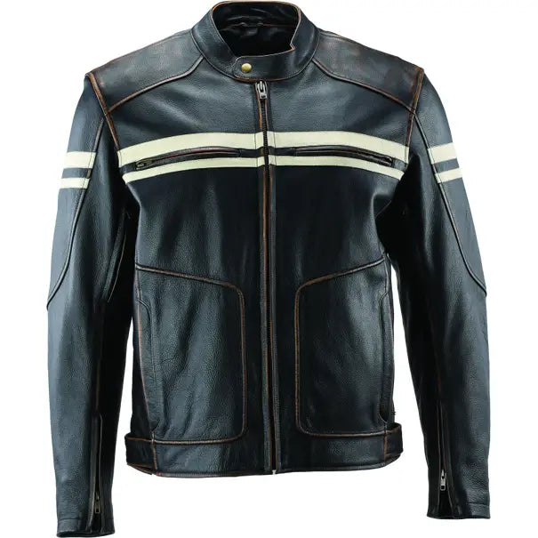 River Road Apparel: River Road Hoodlum Vintage Leather Jacket Black - Large - 094384