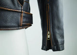 Distressed leather jacket sleeve with zipper from River Road Hoodlum Vintage collection