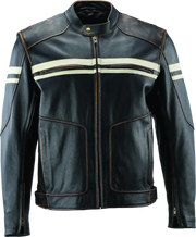 Black leather motorcycle jacket from River Road Hoodlum Vintage collection