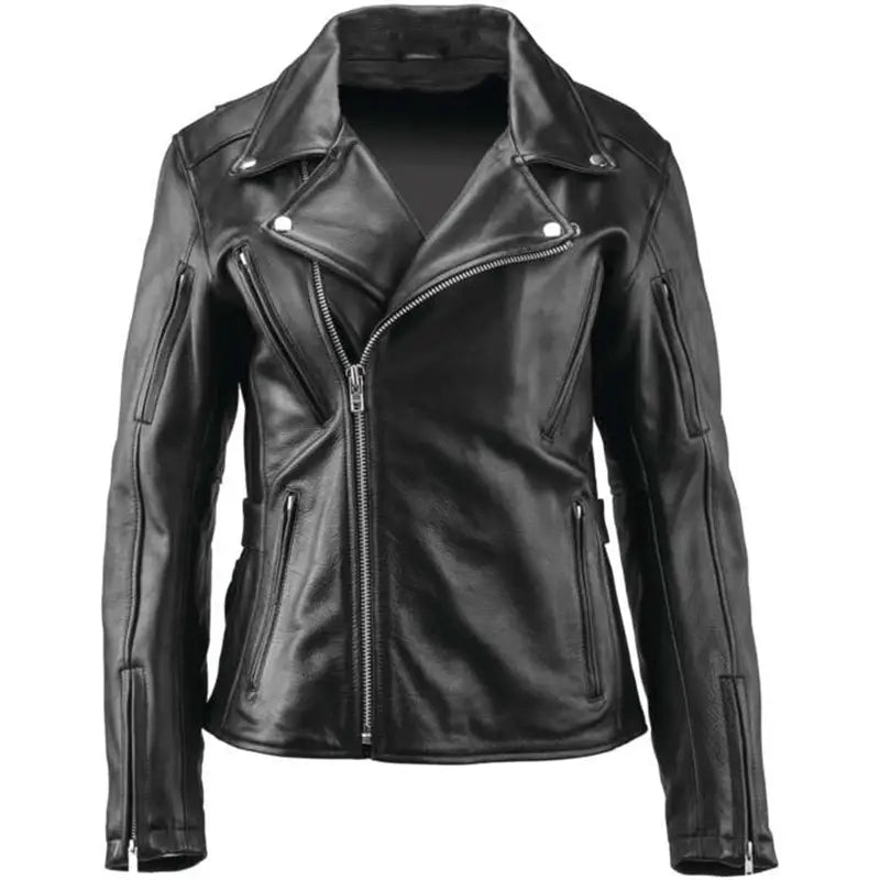 Black leather motorcycle jacket from River Road Ironclad Classic collection for women