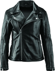 Black leather motorcycle jacket from River Road Ironclad Classic collection for women