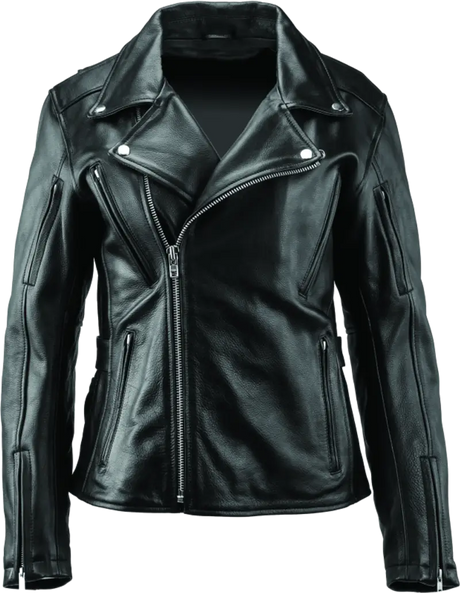 Black leather motorcycle jacket from River Road Ironclad Classic collection for women