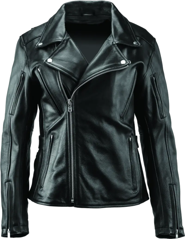 Black leather motorcycle jacket from River Road Ironclad Classic collection for women