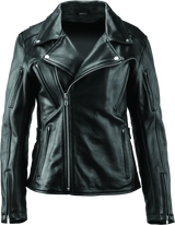 Black leather motorcycle jacket from River Road Ironclad Classic Leather collection