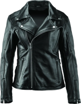 Black leather motorcycle jacket from River Road Ironclad Classic Leather collection