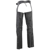 River Road Longhaul black leather motorcycle chaps with side snaps for riding style