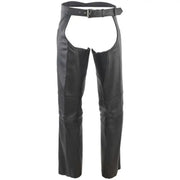 River Road Longhaul Black Leather Chaps with Buckle Closure for Road Longhaul Leather Fans