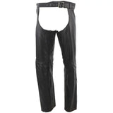 River Road Plains leather chaps in black with belt for rugged rides