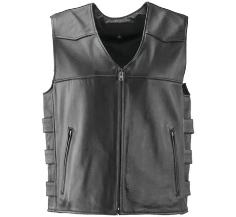 Black leather motorcycle vest from River Road Plains, road plains leather, 094411
