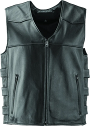 Black leather motorcycle vest from River Road Plains Leather collection in 4XL