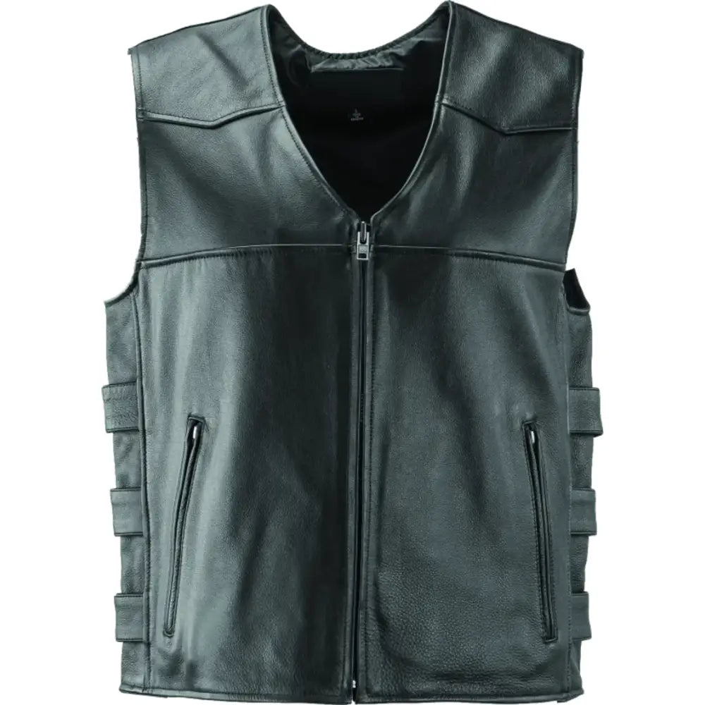 River Road Plains black leather vest, small, zippered front and pockets