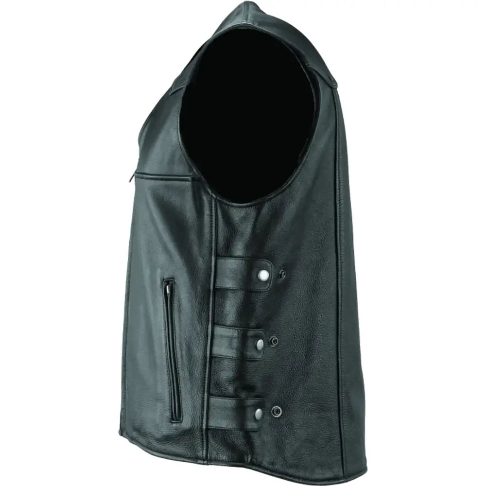 Black River Road Plains leather vest with silver snaps and zipper pocket
