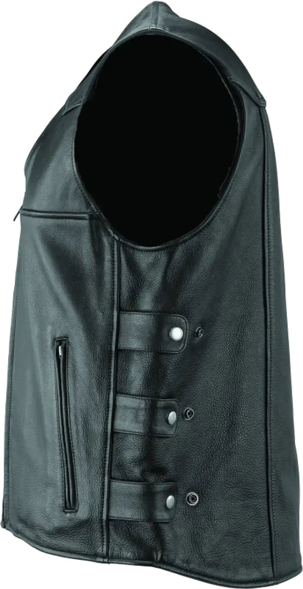 Black River Road Plains leather vest with silver snaps and zipper pocket