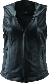 Black leather zippered vest from River Road Plains for women in 3XL style