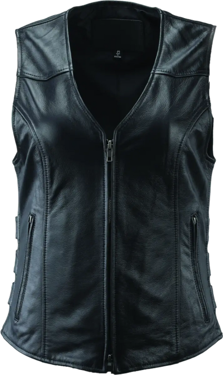 Black leather zippered vest from River Road Plains for women in 3XL style