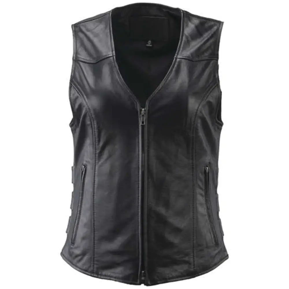 River Road Plains Leather Vest Black Womens - Medium - 094413 - Apparel
